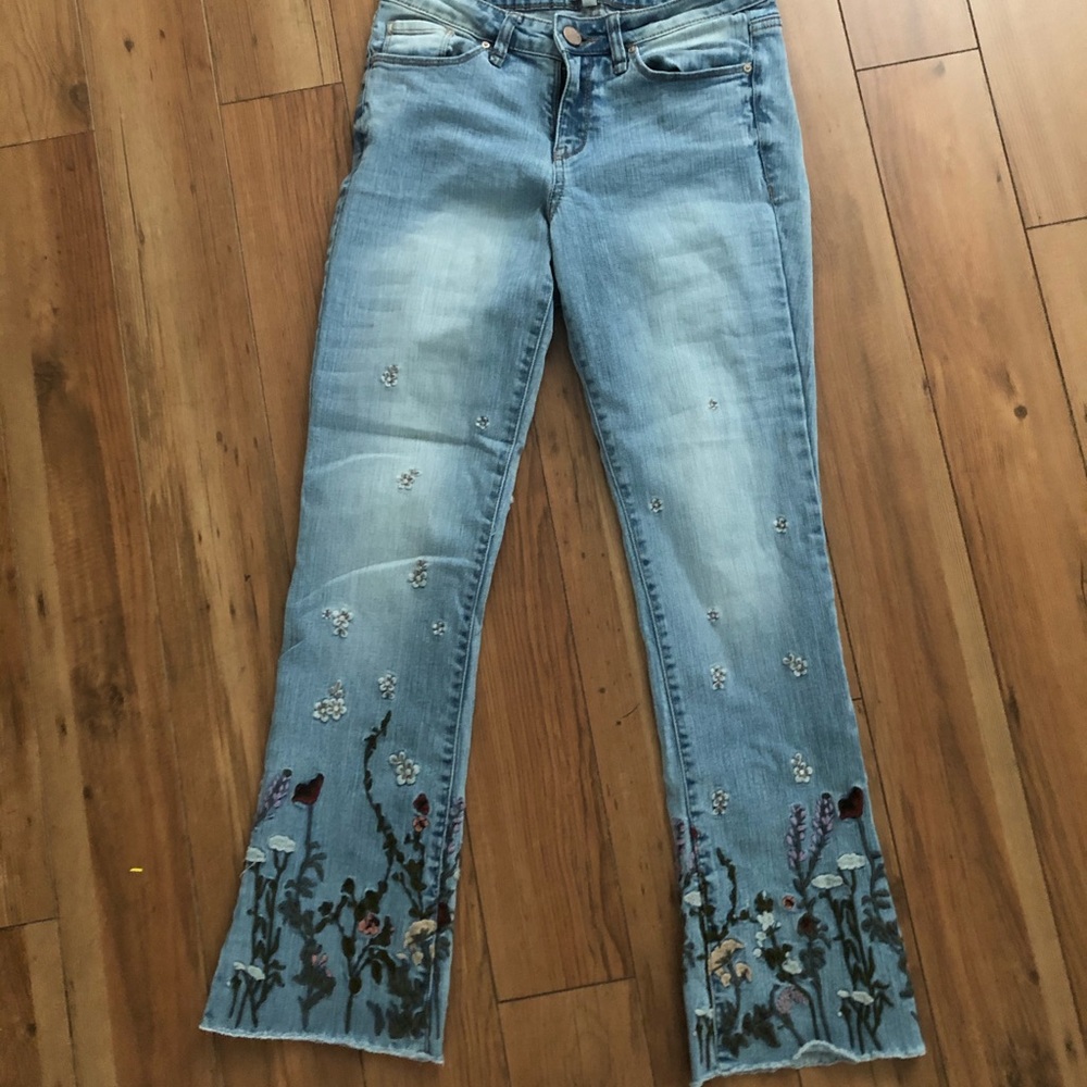 William rast embroided hem cropped jeans